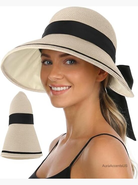 Wide Brim Sun Hat Packable Roll Up UV Protection Adjustable Ponytail Hat main image 6